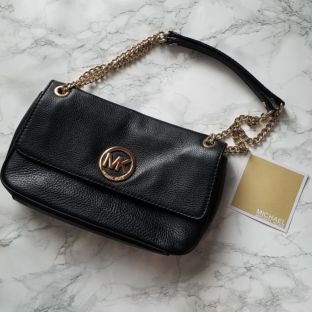 Michael Kors Black Gold Chain Flap MK Handbag